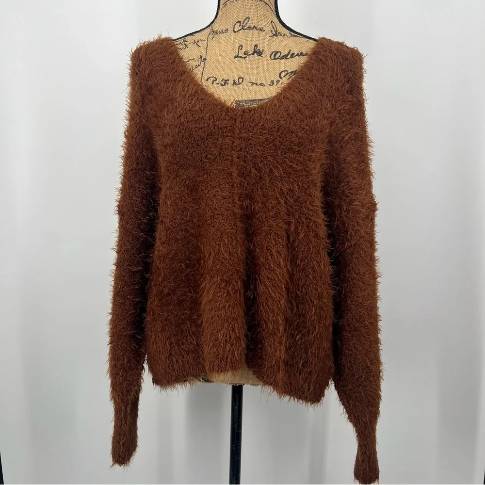Free People Icing V-Neck Knit Sweater Mocha Java‎ Brown